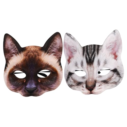 KOMBIUDA 2 Stück Katzenmaske Halloween Kostüm Tiergesicht Maske Realistisch Cosplay Party Zubehör für Karneval Maskerade Fancy Dress von KOMBIUDA