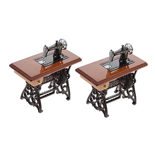 KOMBIUDA 2 Stück Mini-nähmaschine Bausatz Miniatur Klein Nähen Mikro Hefter Winzig Puppenzubehör Holz von KOMBIUDA