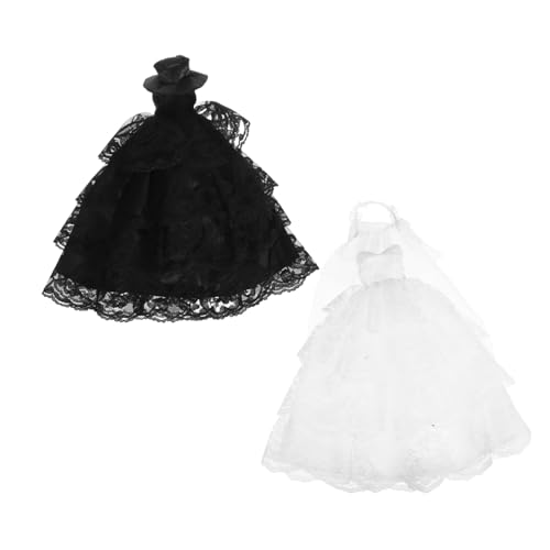 KOMBIUDA 2 Stück Puppenkleid Handgefertigte Spitzen-hochzeitskleider in Weiß und Schwarz Mini Brautkleid Prinzessin Kostüm für Spielpuppen Detaillierte Verarbeitung Anime Modell Zubehör von KOMBIUDA