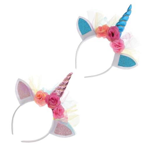 KOMBIUDA 2 Stück Teiliges Einhorn Haarband mit Blumen und Glitzer für Mädchen Farbenfrohes Party Haaraccessoire für Kostümpartys Hochzeiten und Festlichkeiten Blau von KOMBIUDA