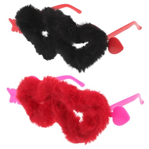 KOMBIUDA 2 Stück Teiliges Herzförmige Plüsch Sonnenbrillen Punk Cat Eye Design mit Samtiger Dekor Cosplay Party Brillen für Valentinstag Junggesellinnenabschied Disco und Brautjungfern von KOMBIUDA