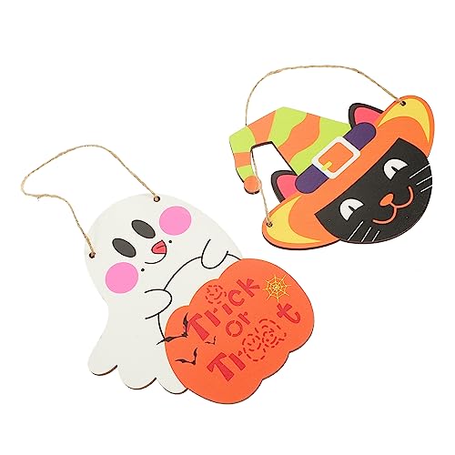 KOMBIUDA 2 Stück Tür-Halloween-Schild Abziehbilder Halloween-Hängeschild hängend wirbelt Halloween anhänger Halloween atmosphäre Halloween-Dekorationen zum Aufhängen Haustürschild aus Holz von KOMBIUDA