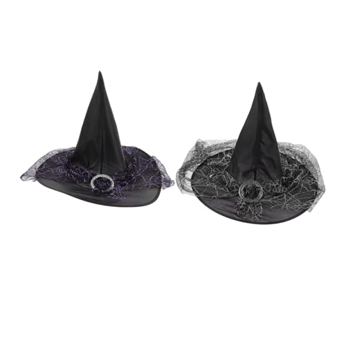 KOMBIUDA 2 Stücke Zaubererhut Halloween-Hüte Schwarze Kappe Party-Hexenhüte Hexenhüte für Frauen halloween kopfschmuck halloween kopfbedeckung Halloween -Hüte Kindermütze Gittergewebe von KOMBIUDA