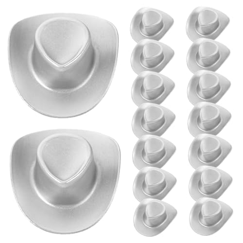KOMBIUDA 20 Stück Mini-cowboyhut Kuhmädchenhüte Ausgestopft Minihüte Zum Basteln Mini-Hut Mit Verzierung Puppe Mini-westernkappen Plüsch Hamster Glitzerhut Cowgirl-Hut Klein Silver Plastik von KOMBIUDA