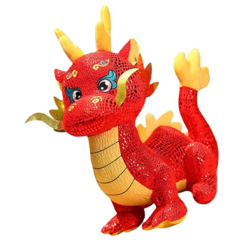 KOMBIUDA 2024 Jahr des Drachen Maskottchen Puppe Hat Einen Guten Start In Die Jahrestagung Puppe Tierkreis Simulation Drache Plüschtier 24Cm Kuscheltier Neujahrsgeschenk Plüsch von KOMBIUDA