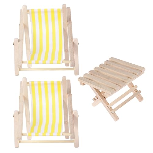 KOMBIUDA 3stücke Teiliges Miniatur Strandstuhl Simulierte Liegestühle Und Faltbarer Tisch Für Deko Für Kreative Spielwelten von KOMBIUDA