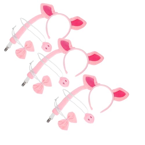 KOMBIUDA 3 Satz Niedliches Rosa Schwein Kostüm Set mit Verstellbarem Plüsch-ohren Stirnband Schweinenase Fliege und für Halloween Tierkostüm Party Cosplay von KOMBIUDA