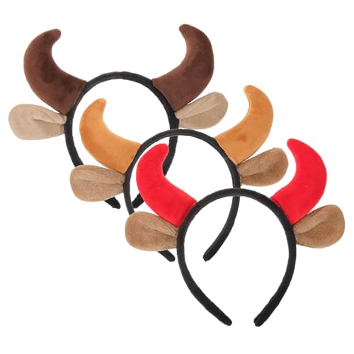 KOMBIUDA 3 Stück Halloween Kuhhörner Stirnband Rotes Dunkel und Hellbraunes Haarreif Kostüm Zubehör Teufel Haarreifen für Karneval und Party von KOMBIUDA