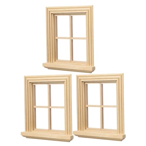 KOMBIUDA 3 Stück Maßstab Unlackiert DIY Miniatur Fensterrahmen für Puppenhaus Möbel Dekoration Bastelzubehör für Kreative Puppenhausgestaltung von KOMBIUDA