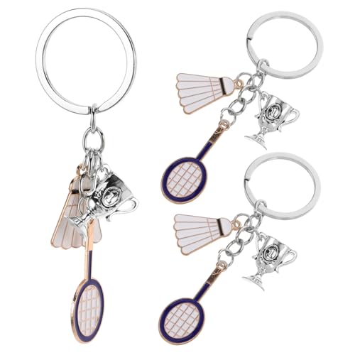 KOMBIUDA 3 Stück Mini Badminton Schläger und Ball mit Pokal Anhänger Robuster Metall Sport Schlüsselring für Rucksäcke und Handtaschen KOMBIUDA 3 Stück Mini Badminton Schläger und Ball mit Pokal Anhänger Robuster Metall Sport Schlüsselring für Rucksäcke und Handtaschen von KOMBIUDA