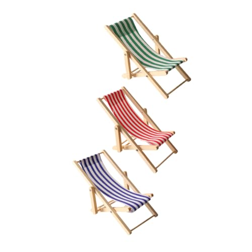 KOMBIUDA 3 Stück Mini Holz Strandklappstühle für Puppenhaus Stabile Miniatur Liegestühle Rot Blau Grün Dekorative Möbel für Outdoor und Strand Szenen Detailreiche Handgefertigte Mini Deko von KOMBIUDA