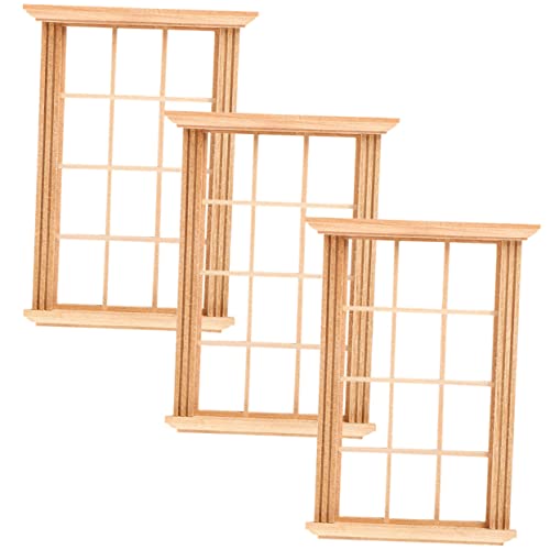KOMBIUDA 3 Stück Modell Fensterrahmen Miniaturen zum Basteln Miniaturmöbel und Accessoires Mini- -Fensterrahmen Mini-Fensterdekoration Miniaturfenster zum Basteln Puppenhausfenster Holz von KOMBIUDA