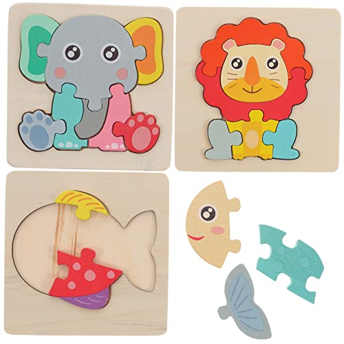 KOMBIUDA 3 Stück Teiliges Holz Puzzle Lernspielzeug für DIY Bastelspielzeug aus Holz Fördert Kreativität und Hand Augen Koordination für Kleine Hände Farbenfrohe Motive Fisch Elefant von KOMBIUDA