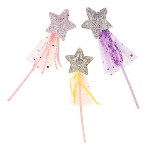 KOMBIUDA 3 Stück Teiliges Zauberstab mit Sternenquaste Bunte Feenstäbe in Violett Gold Lustiges Cat Teaser für Mädchen für Halloween Geburtstagsfeiern und Rollenspiele von KOMBIUDA