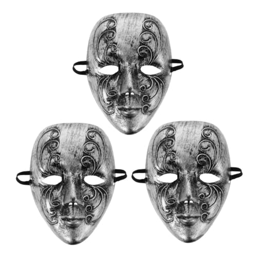 KOMBIUDA 3 Stück Venezianische Maske Silber Vollgesichtsmaske Vintage Design Handgefertigt Komfortabel Für Karneval Halloween Maskenball Kostüm Cosplay von KOMBIUDA