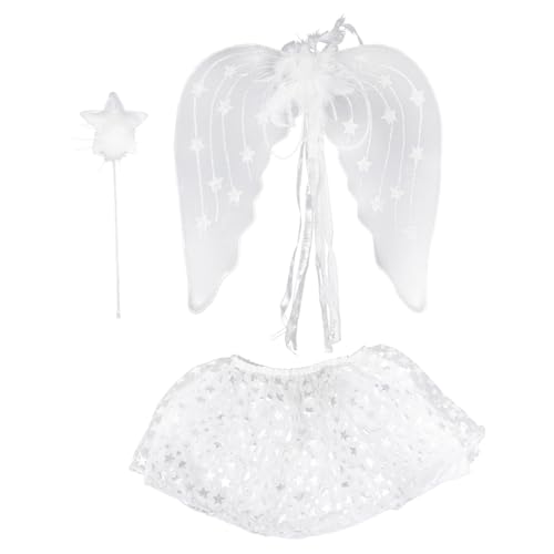 KOMBIUDA 3-teiliges Set Engel Verkleiden Sich Märchenkostüm Engelsflügel Engel-Cosplay Partykostüm Fee-Cosplay Partygeschenk Cosplay -kostüm Weiß Stoff von KOMBIUDA