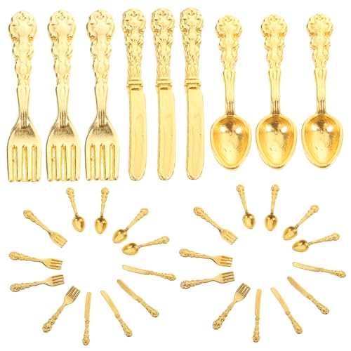 KOMBIUDA 36 Stück Besteck- Und Gabelmodellzubehör Messer DIY Geschirr Kinderküchenzubehör Puppenhaus Miniaturen Zubehör Miniaturen Puppenstubenutensilien Puppenstubensilber Legierung Golden von KOMBIUDA