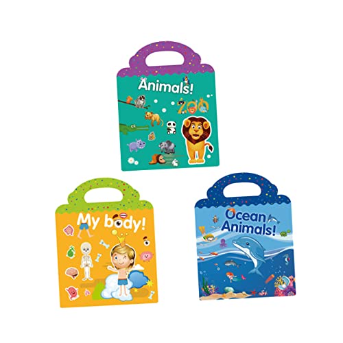 KOMBIUDA Cartoon-Aufkleber Für Kinder 3er-Pack Kinderspielzeug Stickerbücher Pädagogische Aufkleber Szenenaufkleber Entfernbare Wandkunst Sicher Für Kleinkinder von KOMBIUDA