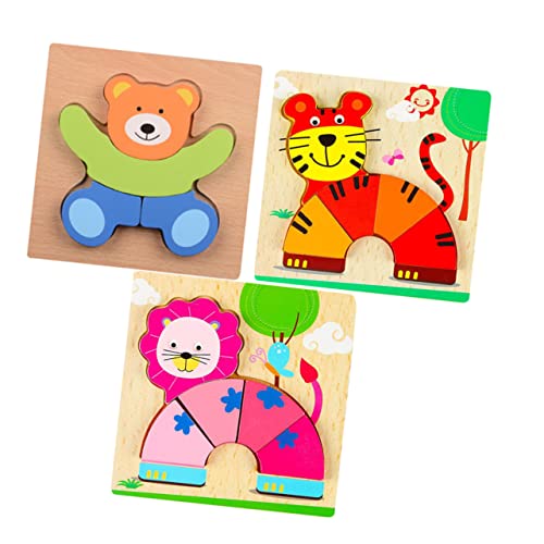 KOMBIUDA Spielzeug 3St Spielzeuge Puzzles aus Holz Puzzle für Kinder Dreidimensionales Puzzlebrett aus Holz Lernspielzeug Cartoon Holzpuzzles hölzern Kleinkind Bambus von KOMBIUDA