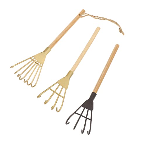 KOMBIUDA Mini-rechen Im Vintage-Stil Dekoration Handrechen Aus Eisen Holzgriff Kleiner Gartenrechen Für Foto-Requisiten Und Heimdekoration von KOMBIUDA