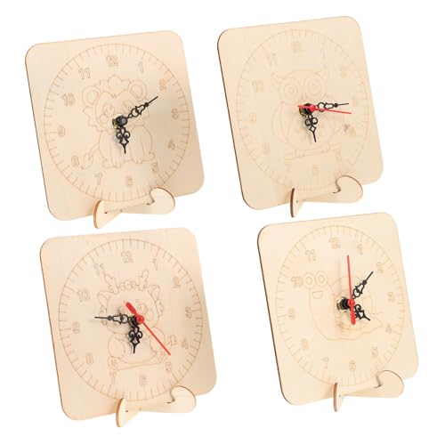 KOMBIUDA 4 Sätze DIY Holz Wanduhr Bausatz aus Massivholz Runde Uhrblätter mit Mechanik Unfertige Maluhr für Kreatives Basteln Lernhilfe und Wohnraumdekoration von KOMBIUDA