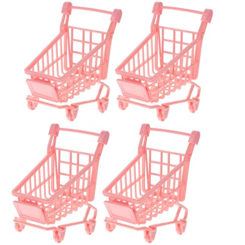 KOMBIUDA 4 Stück Einkaufswagen Kleiner Einkaufswagen Lebensmittel Miniatur Einkaufswagen Persönlicher Einkaufswagen Einkaufskorb Obst Mini Make Up Schwamm Wäscheständer PVC Rosa von KOMBIUDA