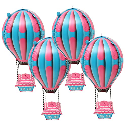 KOMBIUDA 4 Stück Heißluftballon Hochzeitsdekorationen Deckendekorationen Inflator Heißluftballon Korb Happy Birthday Ballon Rosa Bogen Aluminiumfolie von KOMBIUDA