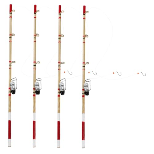 KOMBIUDA 4 Stück Holz Fishing Poles für Puppenhaus Dekoration Realistische Angelausrüstung für Garten und Strand Szenen Accessoires für Kreative Miniaturwelten von KOMBIUDA