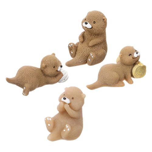 KOMBIUDA 4 Stück Otter-Ornamente Mikro-landschaftsstatue Kleine Tierfiguren Tierisches Gartenzubehör Kleine Terrarienfigur Otter-geburtstagsdekorationen Miniatur-tierstatue Light Brown Harz von KOMBIUDA