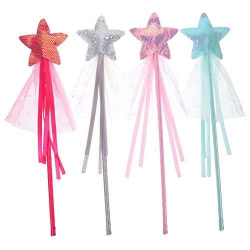 KOMBIUDA Mädchen Prinzessin Kostüm Requisiten 4 Stück Glitter Star Fee Zauberstäbe Für Dress-up Party Spielzeug von KOMBIUDA