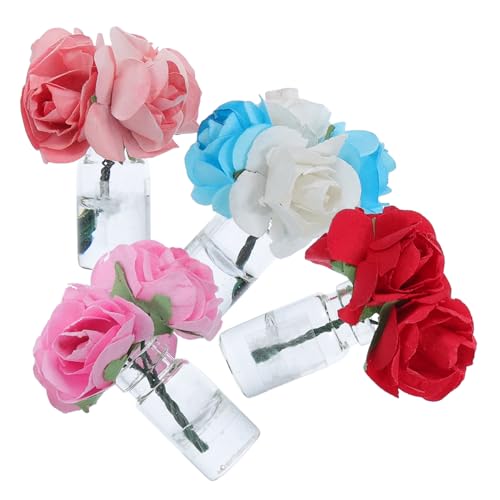 KOMBIUDA 4 Stück Puppenhaus Mini Glasvase mit Kleinen Künstlichen Rosen Dekorative Miniatur für DIY Projekte Feengarten und Autoarmaturenbrett KOMBIUDA 4 Stück Puppenhaus Mini Glasvase mit Kleinen Künstlichen Rosen Dekorative Miniatur für DIY Projekte Feengarten und Autoarmaturenbrett von KOMBIUDA