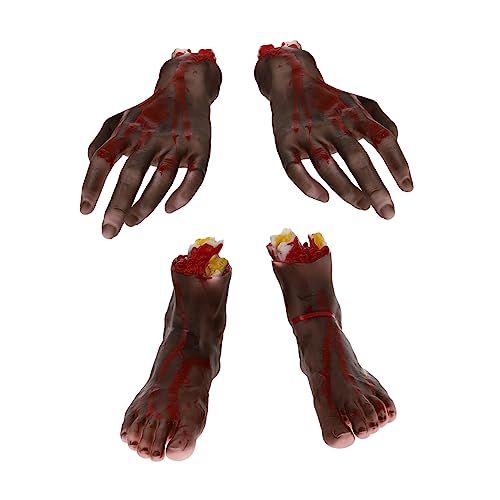 KOMBIUDA 4 Stück Simulierte Blutige Prothese Gefälschte Menschliche Armhände Gebrochene Arme Hände Halloween-Dekoration Gruseliges Halloween Gefälschte Blutige Hand Vinyl Werkzeug Bilden von KOMBIUDA
