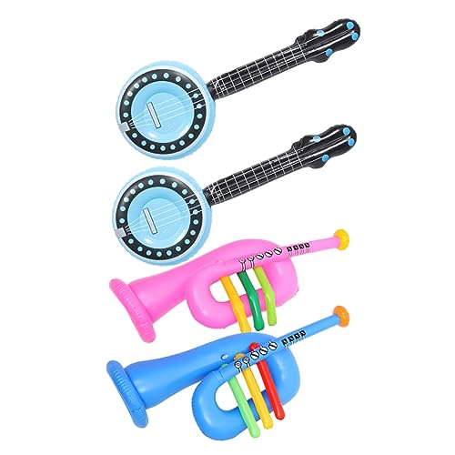 KOMBIUDA 4 Stück Aufblasbares Musikinstrument-Hornspielzeug für Kinder Aufblasbare Requisite aus den 90er Jahren Blaue tischuhr Gitarren Ornament Partyzubehör aufblasbares Instrument Banjo von KOMBIUDA