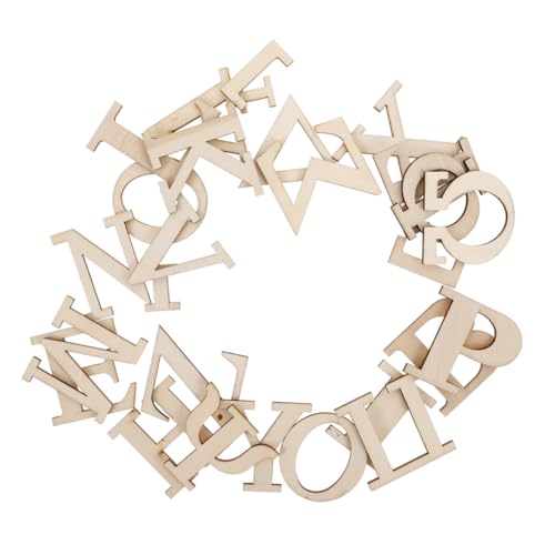 KOMBIUDA 48St Brief Lernen Holzstück Sandpapier Mini-Timer griechisches Alphabet Erziehungsspielzeug griechische Partydekorationen Holzzahlen zum Basteln Buchstabenfliesen hölzern Beige von KOMBIUDA