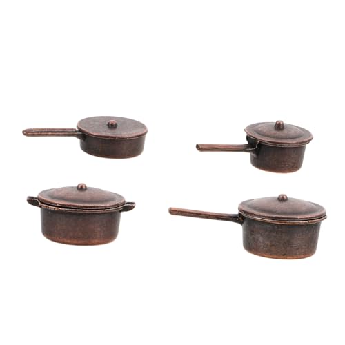 KOMBIUDA 4er Set Puppenhaus -Topf -Set Puppenhaus -Mini -zubehör Puppenhauszubehör Minitöpfe Esstischzubehör Mini-puppenhaus-zubehör Mini-kochgeschirr Dark Brown Metall von KOMBIUDA