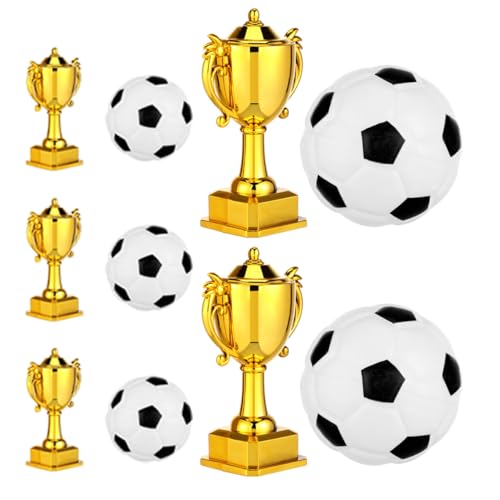 KOMBIUDA 5 Sätze Mini Goldene Pokale und Fußball Dekorationen aus Kunststoff Kleine Trophäen für Sportpartys und Geburtstagsfeiern von KOMBIUDA