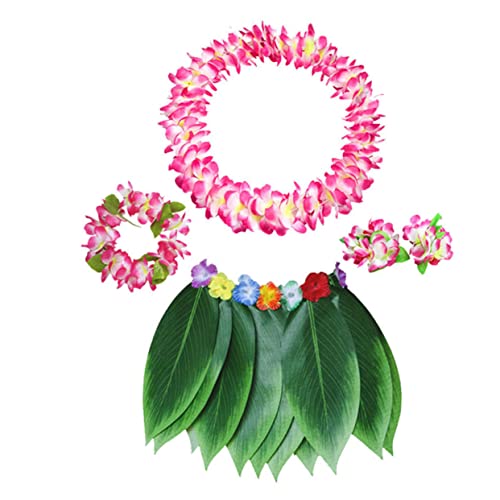KOMBIUDA Kinderanzug 5 Stück 1 Satz Hawaii-grasrock Bankett Hawaiianische Leis Bekleidung Elastisches Armband Hawaiischer Grasrock Künstliche Kränze Rosa Bilden Vierteiliges Set Kind von KOMBIUDA