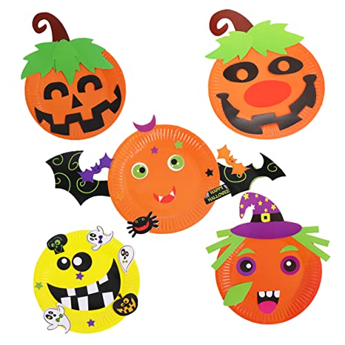 KOMBIUDA 5 Stück Pappteller Handwerkskunst Halloween Theme pappteller Halloween Paper Plate Kit Halloween Cartoon Paper Tray DIY Toys Papptellermaterial selber Machen Pappteller-Kit Papier von KOMBIUDA