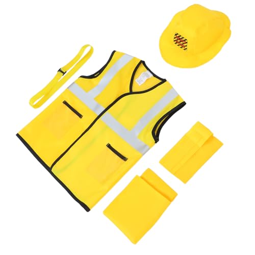 KOMBIUDA 5 Stück Teiliges Bauarbeiter Kostüm mit Weste Gürtel und Werkzeugtaschen Atmungsaktiv und Langlebig Geeignet für Karneval Halloween Geburtstag und Rollenspiele von KOMBIUDA