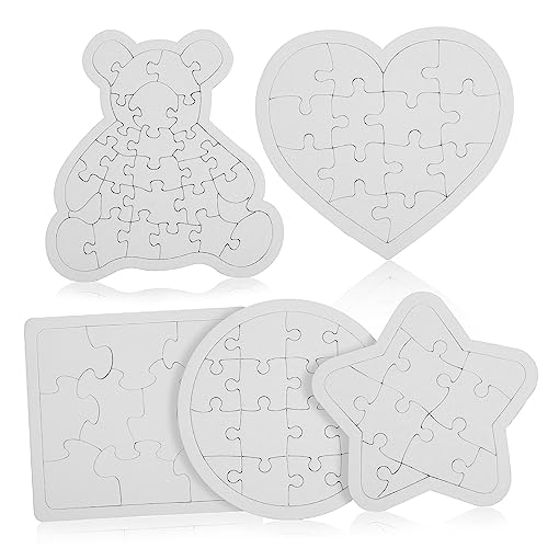 KOMBIUDA 5 Stück Teiliges Papier Puzzle Bär Rund Herz Leere Puzzleteile zum Selbstgestalten Malen Basteln Kreative Hand Auge Koordination Robuste Oberfläche von KOMBIUDA