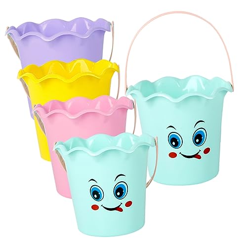 KOMBIUDA 5 Stück Teiliges Strandspielzeug Kleine Sand Eimer aus Robustem Kunststoff Tragbare Sandkübel mit Griff für Sandkasten Strand Wasserspiele und Sandgraben Zufällige Farbe von KOMBIUDA