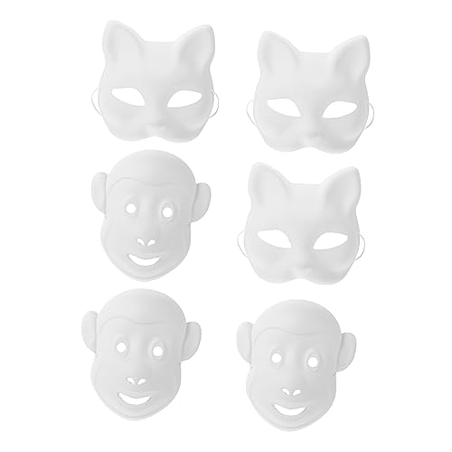 KOMBIUDA Halloween-Maske 6 Stk DIY-Maske Wolf er Maskerade Masken Fuchs Masken DIY-Cosplay-Maske Masken zum Selbermachen leer Gesichtsmaske Papiermaske Kleidung Zellstoff Weiß von KOMBIUDA