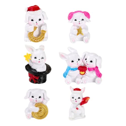 KOMBIUDA 6 Stück Kaninchen Wohnkultur Zwerge Süßer Plüsch Kuscheltier Figuren Mini Geburtstag Entzückende Tierstatue Mikrolandschaftsornament Garten Kleine Statuen Entzückende Figur Harz von KOMBIUDA