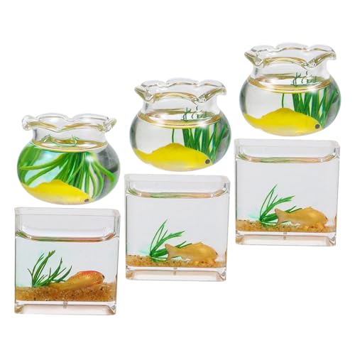 KOMBIUDA 6 Stück Maßstab Realistische Glasfischschale mit Goldfisch Mini Aquarium Dekoration für Puppenhaus und Schreibtisch Bunte Auswahl für Garten Miniaturszenen von KOMBIUDA