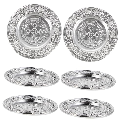 KOMBIUDA 6 Stück Puppenhausplatte Miniteller Puppen Miniaturgeschirr Kleines Schüsselmodell Metallpuppenzubehör Küchenzubehör Für Puppenstuben Puppentablett Puppengeschirr Legierung Silver von KOMBIUDA