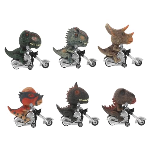 KOMBIUDA 6 Stück Teiliges Dinosaurier Rückziehauto Set Friktionsbetriebene Dinosaurier Motorräder Detailreiche Simulation Kindersicheres Lernspielzeug Batteriefrei für Drinnen und Draußen von KOMBIUDA