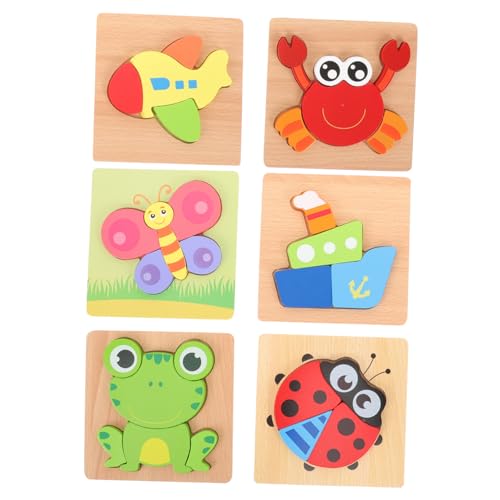 KOMBIUDA 6 Stück Teiliges Holzpuzzle für Kleinkinder Dicke Teile für Kleine Hände Fördert Greiffähigkeit Farb und Problemlösungsfähigkeiten Pädagogisches Lernspielzeug für Junge Mädchen von KOMBIUDA