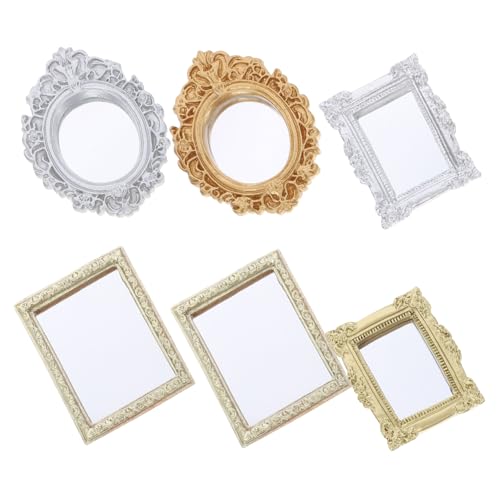 KOMBIUDA 6 Stück Teiliges Mini Vintage Stil Kleine Dekorative Spiegel für Puppenhaus Schlafzimmer Bad Klassische Miniaturmöbel Zubehör für Vielseitige DIY Szenengestaltung von KOMBIUDA