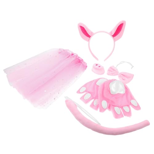 KOMBIUDA 6 Stück Teiliges Schwein kostüm Inklusive Piggy Nose Schweineohren haarreif Handschuhe Rock und Fliege Bequemes Halloween Cosplay Accessoire für Karneval und Partys von KOMBIUDA
