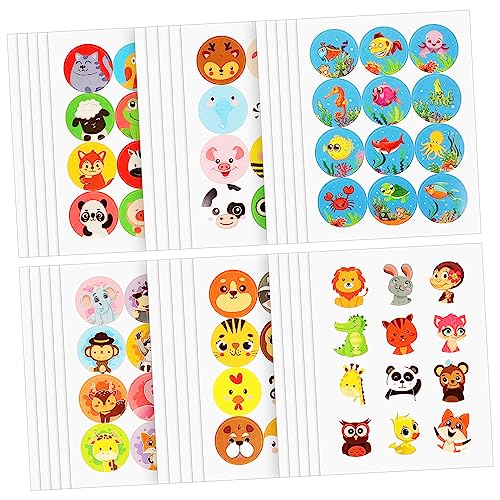 KOMBIUDA Aufkleber Tiere Cartoon 60 Blatt Süße Runde Ebene Sticker Belohnungsaufkleber Für Kinder Bastelkleber von KOMBIUDA